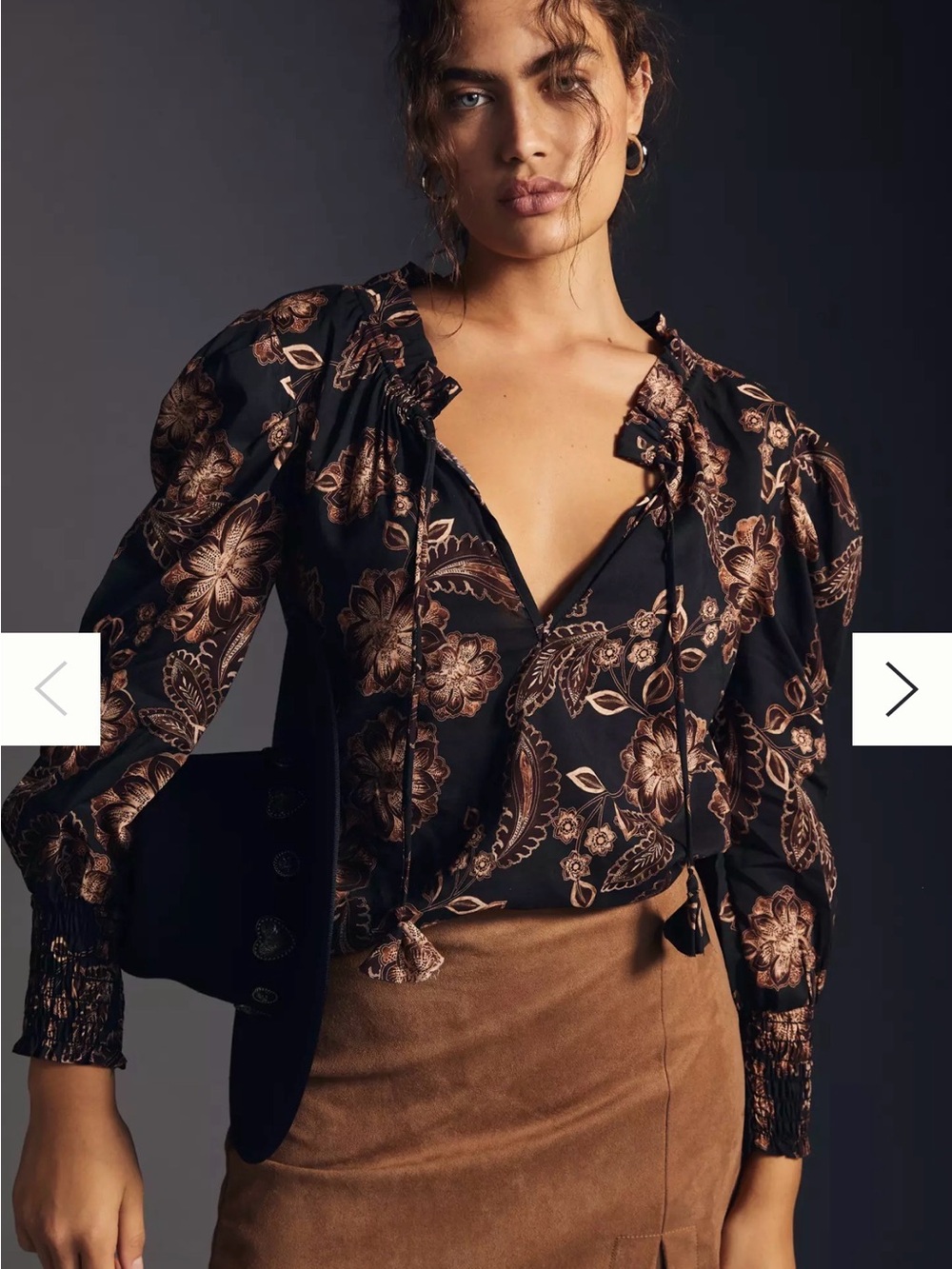 MISA Siena  Black & Gold Floral Peasant Blouse